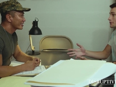 Inked army studs Roman Todd and Jkab Dale dominate twink recruit Trevor Harris