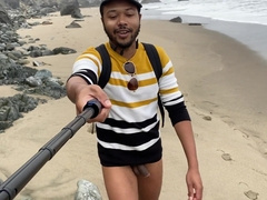 Probing the beach and hiking bare on the rocks!