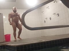 Sexy bear in the public gym showers