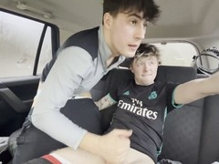 Close call! Young teens getting it on in the car.