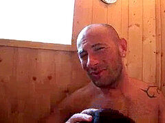 Bisexual party in a sauna, two studs en a super-cute girl