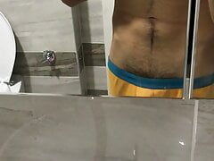 Straight Cute guy is flashing his hairy muscular body and small cock pee