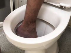 Foot in toilet and flush my foot (feet in toilet) (barefoot in toilet)