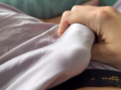 My neighbour sees me jism with my ample uncircumcised beefstick in silk pj's