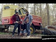 RagingStallion - Burly Truckers Bring Muscle To His Knees