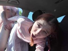 In den arsch, Auto, Extrem, Klaffend, Im freien, Realität, Rotschopf