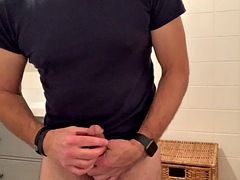 I jerk off and cum with my pants down to my knees. And another strong orgasm! Was so horny that I had to jerk off
