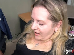 British granny gets her big tits and ass pounded by the boss in the office