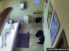 18 y/o Playing With her Pussy in Solarium