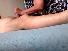 Newbie gets a slippery rubdown from an older man on the bed