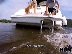 Lovita Fate gets her tight pussy pounded in a boat by a horny blonde