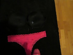Cum on pink thong and black bra