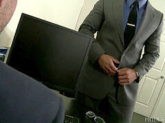 Office muscle hunks over 30 blow and pound on the desk