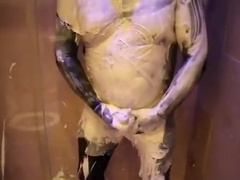 paint, wallpaper paste, lycra costume