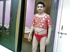 Sweet sissy crossdresser femboy Sweet Lollipop in a top, pantie and flip-flop.