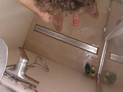 Frolicking alone in the bathroom and cum-shot