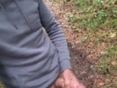 Rod peeing and nutting in the woods