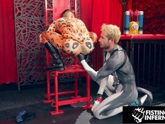 Jock superhero Archer Croft fists delusional villain Zac Snow in wild gay fisting scene