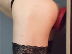 Wall mounted faux-cock deep in femboy's bumfuck crevice