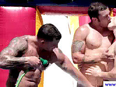 four ultra-kinky unexperienced muscled jocks sucking