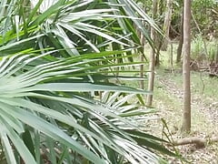 Risky public walking track cum in one-piece swimsuit