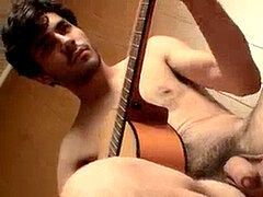 heterosexual musician has a guitar solo before draining