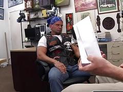 Older biker dude gets his ass spread for a thick rod