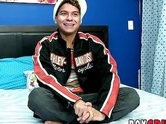 Latin twink uses a dildo on his ass and masturbates