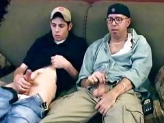 Nerdy gay dilf eats a fresh twink cock