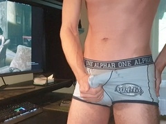 Solo male, underwear cum, solo male moaning