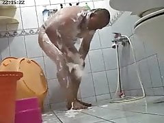 Dad taking a shower