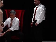 Submissive twink spanked and fucked hardcore by two gay guys