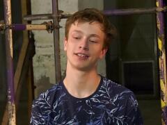 Twink restrained upside down and teased with wax and toys