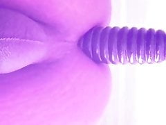 Anal dildo suction to door and inserting in ass from below