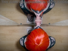 Femboy drinks fake penis in front of mirror