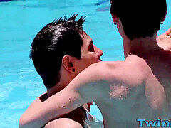 twinks dummy around in the pool before without a condom orgy