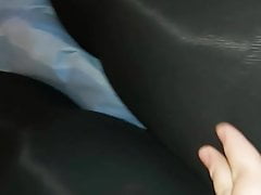 Cumming in opaque black pantyhose