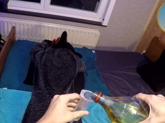 Enormous pony faux-cock inwards a murrsuiter's culo, and his bunghole packed with his own pee