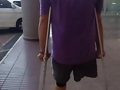 AMPUTEE guy going for a walk
