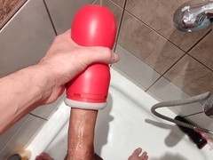 Fit guy fucks toy cums hard