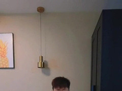 Stud in yellow t-t-shirt and pantyhose drains and spunks at home