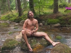 Public beach jerk off leads to intense male orgasm by the sea