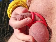 Fresh year handjob in the forest with cock ring and slow motion action