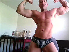 father bodybuilder on web camera