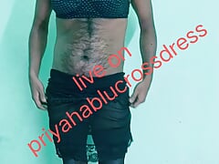 Crossdresser Hablu show in Black bra and penty in sexy look priya Hablu cross dress live show in priyahablu crossdress
