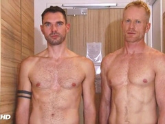 Gym trainer gets gargled by us in a bathroom. Super-fucking-hot act ! Marc