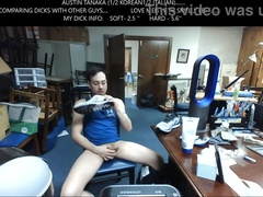 Austin measuring his salami, and stinkin' his own sweat-soaked stinky soles