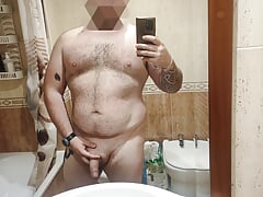 Amateur bear pee and cum in shower