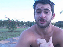 Public flashing, outdoors, hairy chest