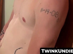 TwinkUndie.com - Sexy bald Lex's big fat cock stroke in his snug undies